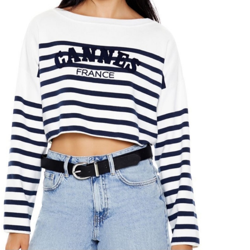 Cannes France Stripped Crop Sweater